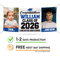 Graduation 2026 Personalized Banner Sign With Photo - 13 Oz Before After Memories Custom Class of 2026 Graduation Banner With Metal Grommets