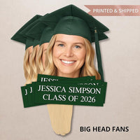 Custom Face Fans With Wooden Handle, Graduation Head, Grad Face Fans, Class of 2026 Head Fans, Graduation Faces on a Stick