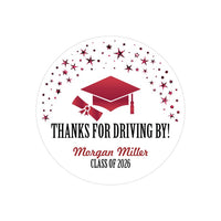 Personalized Graduation 2026 Stickers, Custom Thanks for Driving by Stickers, Graduation Labels, Round Graduation Party Favors, Gift Sticker