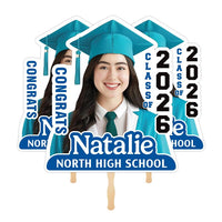 Custom Face Fans With Wooden Handle, Graduation Head, Grad Face Fans, Class of 2026 Head Fans, Graduation Faces on a Stick