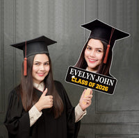 Custom Face Fans With Wooden Handle, Graduation Head, Grad Face Fans, Class of 2026 Head Fans, Graduation Faces on a Stick