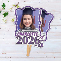 Custom Face Fans With Wooden Handle, Graduation Head, Grad Face Fans, Class of 2026 Head Fans, Graduation Faces on a Stick