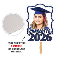 Custom Face Fans With Wooden Handle, Graduation Head, Grad Face Fans, Class of 2026 Head Fans, Graduation Faces on a Stick