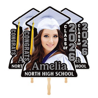 Custom Face Fans With Wooden Handle, Graduation Head, Grad Face Fans, Class of 2026 Head Fans, Graduation Faces on a Stick