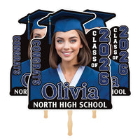 Custom Face Fans With Wooden Handle, Graduation Head, Grad Face Fans, Class of 2026 Head Fans, Graduation Faces on a Stick