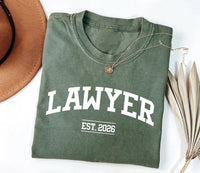 Custom Lawyer Shirt, Lawyer Shirt, Law School Student Tee, Personalized Lawyer Est 2026 Shirt, Lawyer Crew Neck, Graduation Gift