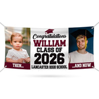 Graduation 2026 Personalized Banner Sign With Photo - 13 Oz Before After Memories Custom Class of 2026 Graduation Banner With Metal Grommets