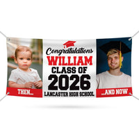 Graduation 2026 Personalized Banner Sign With Photo - 13 Oz Before After Memories Custom Class of 2026 Graduation Banner With Metal Grommets