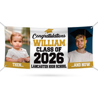 Graduation 2026 Personalized Banner Sign With Photo - 13 Oz Before After Memories Custom Class of 2026 Graduation Banner With Metal Grommets