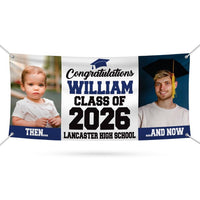Graduation 2026 Personalized Banner Sign With Photo - 13 Oz Before After Memories Custom Class of 2026 Graduation Banner With Metal Grommets