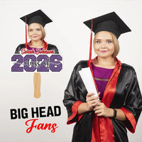 Custom Face Fans With Wooden Handle, Graduation Head, Grad Face Fans, Class of 2026 Head Fans, Graduation Faces on a Stick