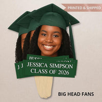 Custom Face Fans With Wooden Handle, Graduation Head, Grad Face Fans, Class of 2026 Head Fans, Graduation Faces on a Stick