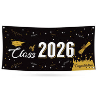Class of 2026 Banner Sign - 13 Oz Heavy Duty Waterproof Graduation Party Decorations, 2026 Congrats Grade Vinyl Banner With Metal Grommets
