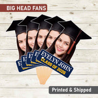 Custom Face Fans With Wooden Handle, Graduation Head, Grad Face Fans, Class of 2026 Head Fans, Graduation Faces on a Stick