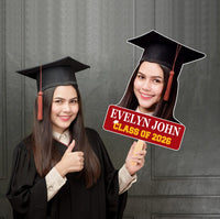 Custom Face Fans With Wooden Handle, Graduation Head, Grad Face Fans, Class of 2026 Head Fans, Graduation Faces on a Stick