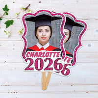 Custom Face Fans With Wooden Handle, Graduation Head, Grad Face Fans, Class of 2026 Head Fans, Graduation Faces on a Stick