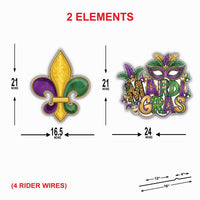 Mardi Gras Yard Sign Cutouts, Fleur de Lis and Mardi Gras Lawn Decorations, Carnival Outdoor Yard Signs with Stakes, Front Yard Decor