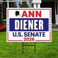 Ann Diener For Alaska Senate 2026 Yard Sign, Corrugated Plastic Senate Elections, Race Red White & Blue Yard Sign with Metal H-Stake