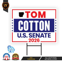 Tom Cotton For Arkansas Senate 2026 Yard Sign, Corrugated Plastic Senate Elections Race Red White & Blue Yard Sign with Metal H-Stake
