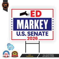 Ed Markey For Massachusetts Senate 2026 Yard Sign, Corrugated Plastic Senate Elections, Race Red White & Blue Yard Sign with Metal H-Stake