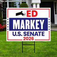 Ed Markey For Massachusetts Senate 2026 Yard Sign, Corrugated Plastic Senate Elections, Race Red White & Blue Yard Sign with Metal H-Stake