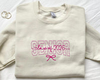 Senior Class of 2026 Embroidered Sweatshirt, Cute Graduation Hoodie with Bow, Senior Year Shirt, Coquette Shirt, Back to School Gift