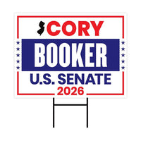 Cory Booker For New Jersey Senate 2026 Yard Sign, Corrugated Plastic Senate Elections, Race Red White & Blue Yard Sign with Metal H-Stake