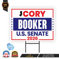 Cory Booker For New Jersey Senate 2026 Yard Sign, Corrugated Plastic Senate Elections, Race Red White & Blue Yard Sign with Metal H-Stake