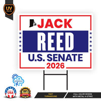 Jack Reed For Rhode Island Senate 2026 Yard Sign, Corrugated Plastic Senate Elections, Race Red White & Blue Yard Sign with Metal H-Stake