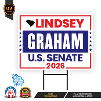 Lindsey Graham For South Carolina Senate 2026 Yard Sign, Corrugated Senate Elections, Race Red White & Blue Yard Sign with Metal H-Stake