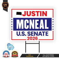 Justin McNeal For South Dakota Senate 2026 Yard Sign, Corrugated Plastic Senate Elections, Race Red White Blue Yard Sign with Metal H-Stake