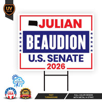 Julian Beaudion For South Dakota Senate 2026 Yard Sign, Corrugated Senate Elections, Race Red White & Blue Yard Sign with Metal H-Stake