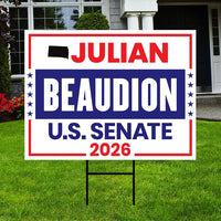 Julian Beaudion For South Dakota Senate 2026 Yard Sign, Corrugated Senate Elections, Race Red White & Blue Yard Sign with Metal H-Stake