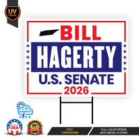 Bill Hagerty For Tennessee Senate 2026 Yard Sign, Corrugated Plastic Senate Elections, Race Red White & Blue Yard Sign with Metal H-Stake