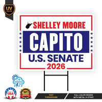 Shelley Moore Capito For West Virginia Senate 2026 Yard Sign, Corrugated Senate Election, Race Red White & Blue Yard Sign with Metal H-Stake