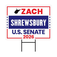 Zach Shrewsbury For West Virginia Senate 2026 Yard Sign, Corrugated Senate Elections, Race Red White & Blue Yard Sign with Metal H-Stake