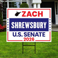 Zach Shrewsbury For West Virginia Senate 2026 Yard Sign, Corrugated Senate Elections, Race Red White & Blue Yard Sign with Metal H-Stake