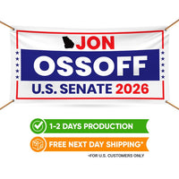 Jon Ossoff For Georgia U.S. Senate Banner Sign, 13 oz Waterproof US Senate Election 2026, Democratic Party Vinyl Banner With Metal Grommets