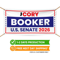 Cory Booker For New Jersey U.S. Senate Banner Sign, 13 oz Waterproof US Senate Election 2026, Democratic Vinyl Banner With Metal Grommets