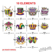 Mardi Gras Yard Sign Cutouts Set, Carnival Elements Lawn Decorations, Mardi Gras Outdoor Yard Signs with Stakes, Front Yard Decor