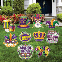 Mardi Gras Yard Sign Cutouts Set, Carnival Elements Lawn Decorations, Mardi Gras Outdoor Yard Signs with Stakes, Front Yard Decor