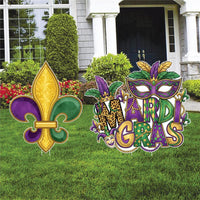 Mardi Gras Yard Sign Cutouts, Fleur de Lis and Mardi Gras Lawn Decorations, Carnival Outdoor Yard Signs with Stakes, Front Yard Decor