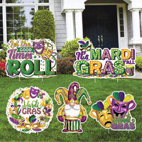 Mardi Gras Yard Sign Cutouts, Let the Good Times Roll Lawn Decorations, Mardi Gras Outdoor Yard Signs with Stakes, Front Yard Decor