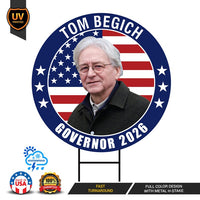 Tom Begich For Alaska Governor Yard Sign - Coroplast 2026 Governor Elections Race Red White & Blue Yard Sign with Metal H-Stake