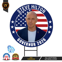 Steve Hilton For California Governor Yard Sign - Coroplast 2026 Governor Elections Race Red White & Blue Yard Sign with Metal H-Stake
