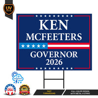 Ken McFeeters For Alabama Governor 2026 Yard Sign, Corrugated Plastic Governor Elections Race Red White & Blue Yard Sign with Metal H-Stake
