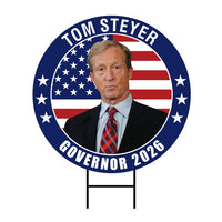 Tom Steyer For California Governor Yard Sign - Coroplast 2026 Governor Elections Race Red White & Blue Yard Sign with Metal H-Stake