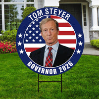 Tom Steyer For California Governor Yard Sign - Coroplast 2026 Governor Elections Race Red White & Blue Yard Sign with Metal H-Stake