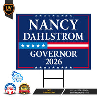 Nancy Dahlstrom For Alaska Governor 2026 Yard Sign, Corrugated Plastic Governor Elections Race Red White & Blue Yard Sign with Metal H-Stake
