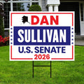 Dan Sullivan For Alaska Senate 2026 Yard Sign, Corrugated Plastic Senate Elections Race Red White & Blue Yard Sign with Metal H-Stake